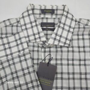 Calibrate Trim Fit Non Iron Plaid Dress Shirt Mens 16 34 35 White Black